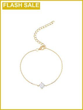 14K Gold Plated Cubic Zirconia Solitaire Bracelet Dainty Wedding Bridesmaid